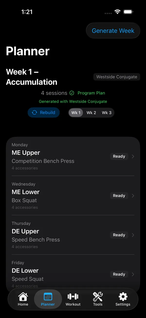 PR Foundry — Weekly Planner screen